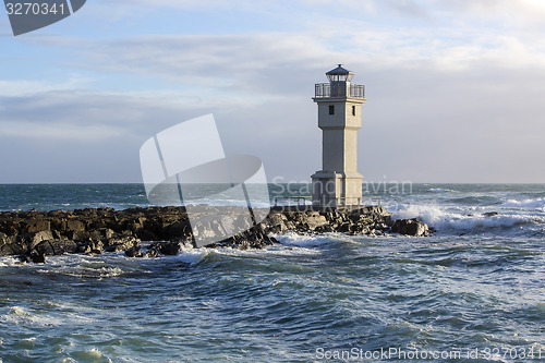 Image of Lighthouse at the port of Akranes, Iceland