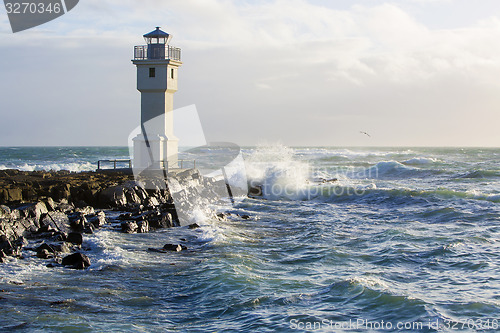 Image of Lighthouse at the port of Akranes, Iceland