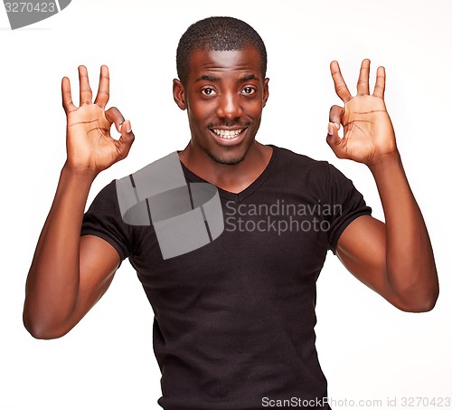 Image of portrait of handsome young black african smiling man