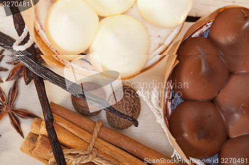 Image of chocolate vanilla and spices cream cake dessert 