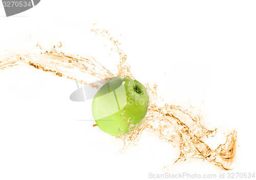 Image of Green apple with water splash, isolated