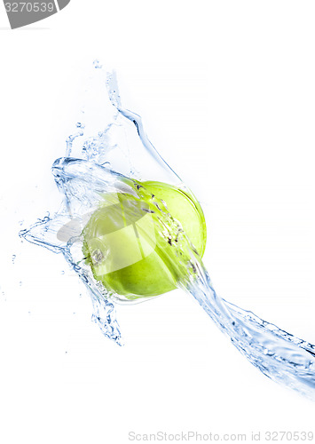 Image of Green apple with water splash, isolated