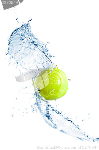 Image of Green apple with water splash, isolated
