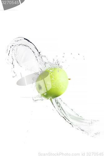 Image of Green apple with water splash, isolated