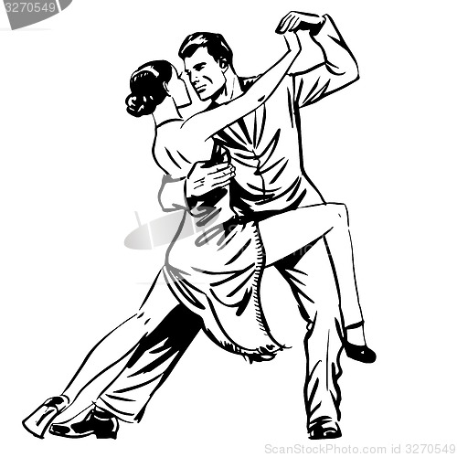 Image of Man and woman dancing couple tango retro line art