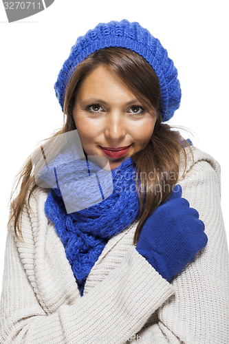 Image of Close up Smiling Woman in Winter Outfit