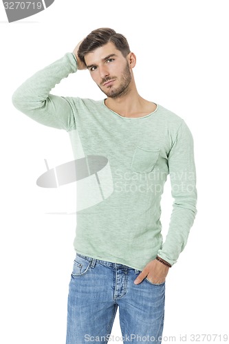 Image of young man in casual fashion on white