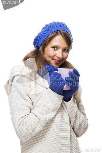 Image of Close up Smiling Woman in Winter Outfit