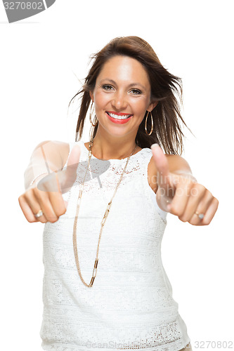 Image of Stylish Woman in Showing Two Thumbs up Signs