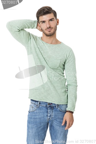 Image of young man in casual fashion on white