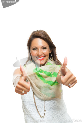 Image of Stylish Woman in Showing Two Thumbs up Signs