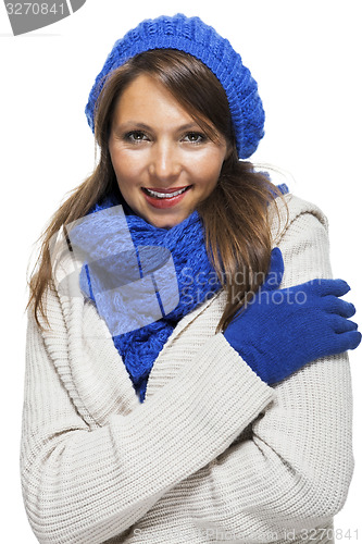 Image of Close up Smiling Woman in Winter Outfit