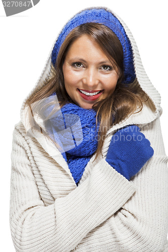 Image of Close up Smiling Woman in Winter Outfit