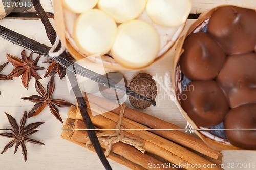 Image of chocolate vanilla and spices cream cake dessert 