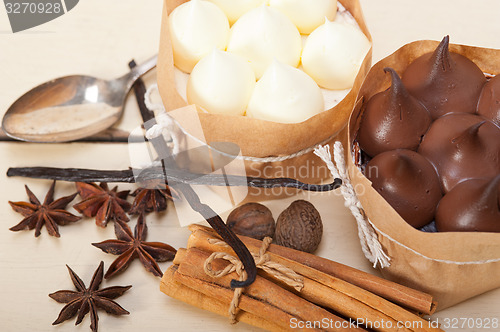 Image of chocolate vanilla and spices cream cake dessert 