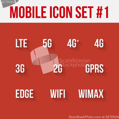 Image of Mobile telecommunications technology symbol. 10 signs.