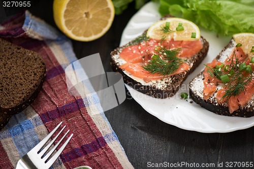 Image of Sandwich with salmon for breakfast