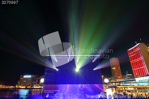 Image of Projectors and city buildings during Vivid Sydney 