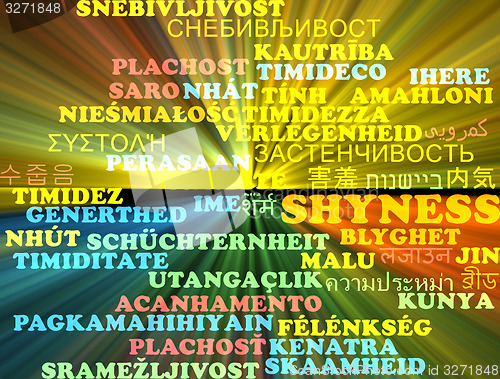 Image of Shyness multilanguage wordcloud background concept glowing