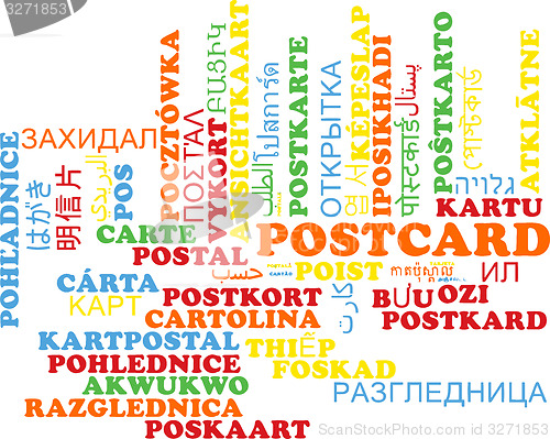 Image of Postcard multilanguage wordcloud background concept