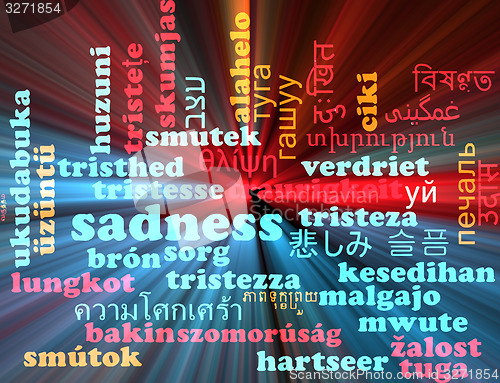 Image of Sadness multilanguage wordcloud background concept glowing