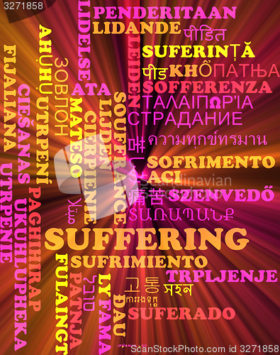 Image of Suffering multilanguage wordcloud background concept glowing