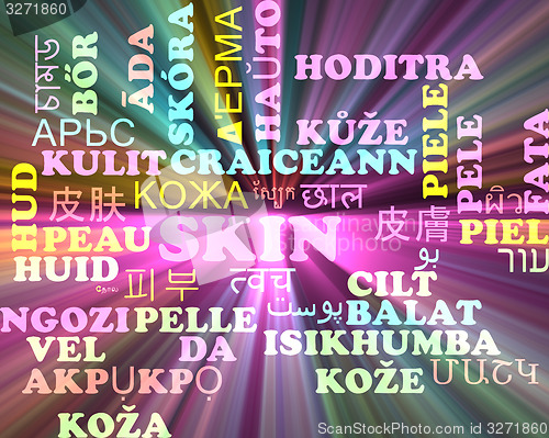 Image of Skin multilanguage wordcloud background concept glowing