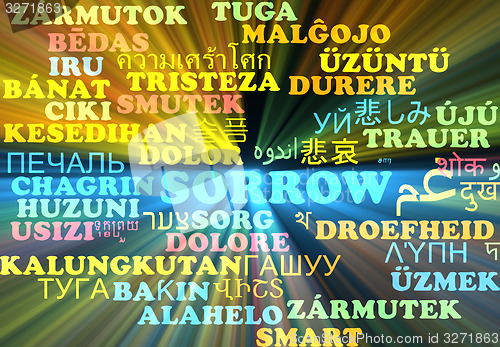 Image of Sorrow multilanguage wordcloud background concept glowing