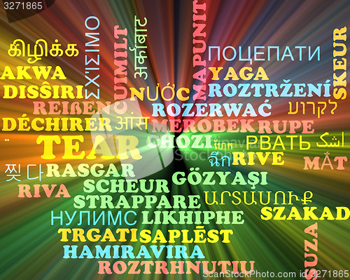 Image of Tear multilanguage wordcloud background concept glowing