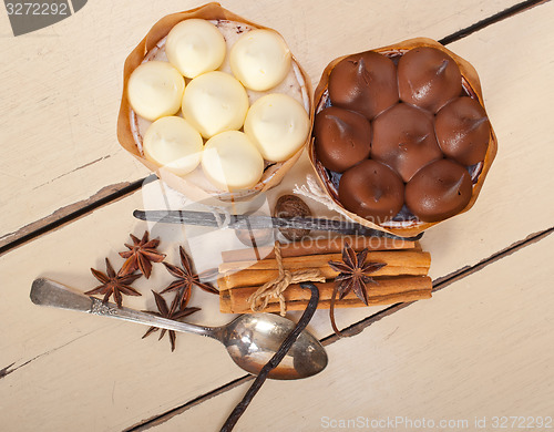 Image of chocolate vanilla and spices cream cake dessert 