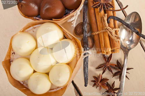 Image of chocolate vanilla and spices cream cake dessert 