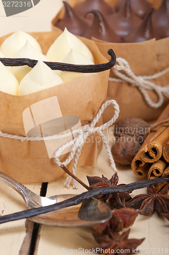 Image of chocolate vanilla and spices cream cake dessert 