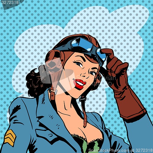 Image of Pin up girl pilot aviation army beauty pop art retro