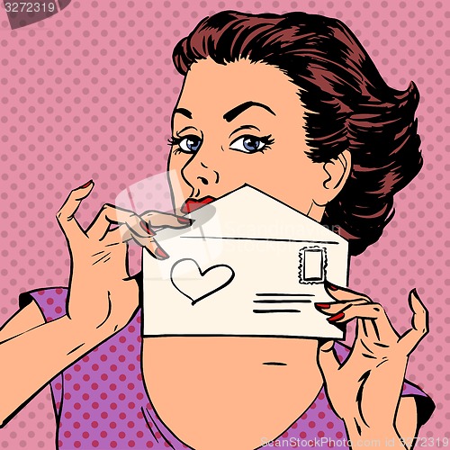 Image of Woman letter love message Valentines day wedding pop art retro