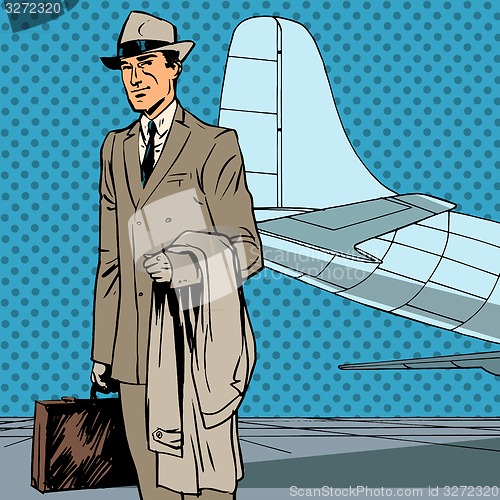 Image of Male passenger air traveler business trip businessman pop art re
