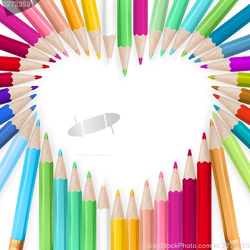 Image of Colored pencils heart background. EPS 10
