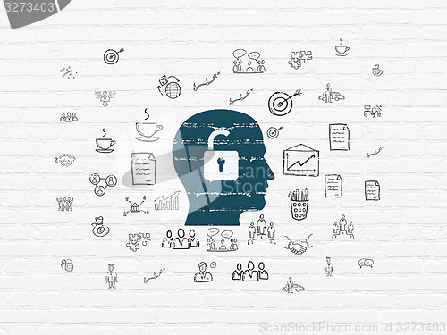 Image of Finance concept: Head With Padlock on wall background