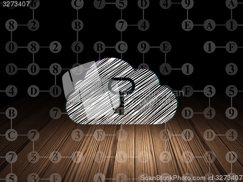 Image of Cloud networking concept: Cloud With Key in grunge dark room