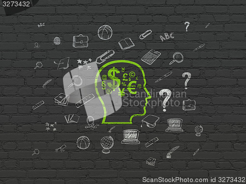 Image of Learning concept: Head With Finance Symbol on wall background