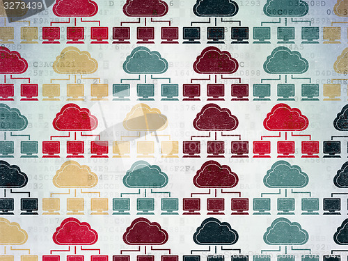 Image of Cloud computing concept: Cloud Network icons on Digital Paper background