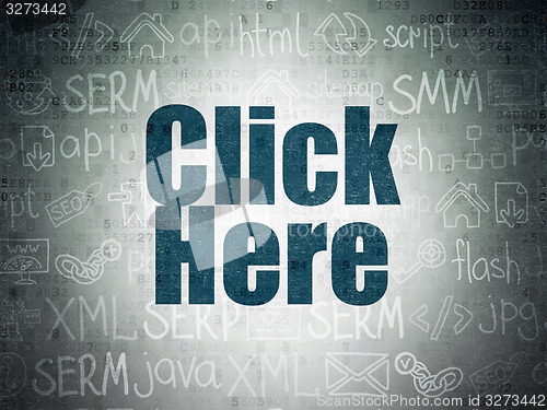 Image of Web design concept: Click Here on Digital Paper background