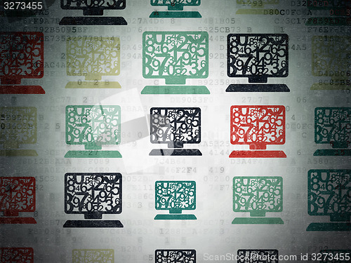 Image of Education concept: Computer Pc icons on Digital Paper background