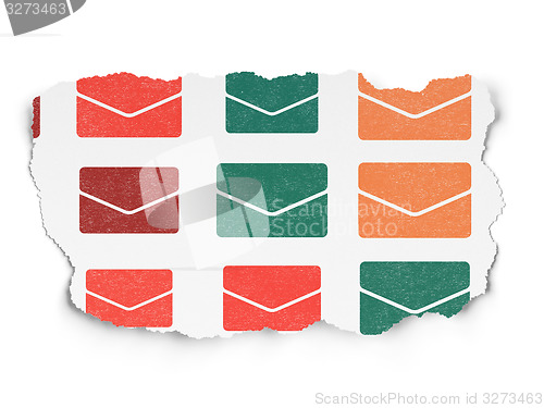 Image of Finance concept: Email icons on Torn Paper background