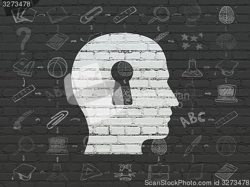 Image of Studying concept: Head With Keyhole on wall background