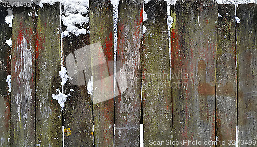 Image of Old wooden fence in winter