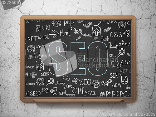Image of Web development concept: SEO on School Board background