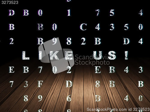 Image of Social media concept: Like us! in grunge dark room