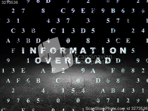 Image of Information concept: Information Overload in grunge dark room