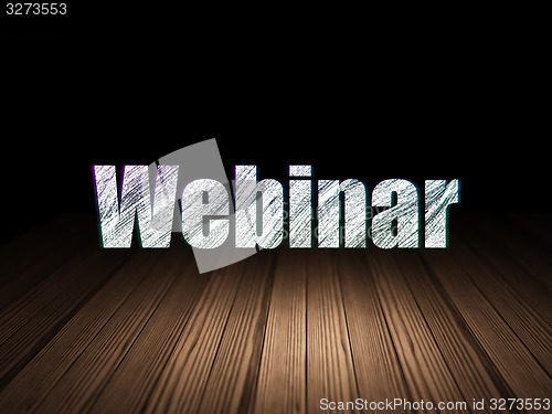 Image of Education concept: Webinar in grunge dark room