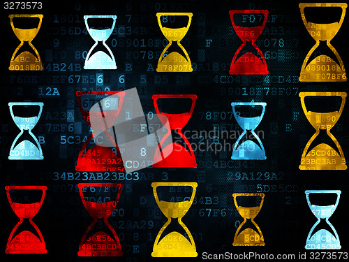 Image of Time concept: Hourglass icons on Digital background